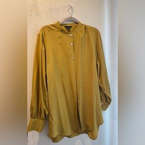 St John Olive Green Silk Blouse
